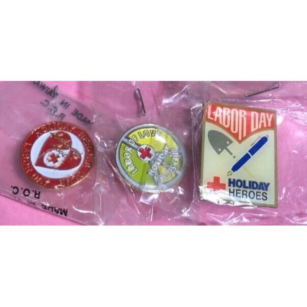 3 American Red Cross Memorial Day Pins  Holiday Heroes pins -New Old stock
